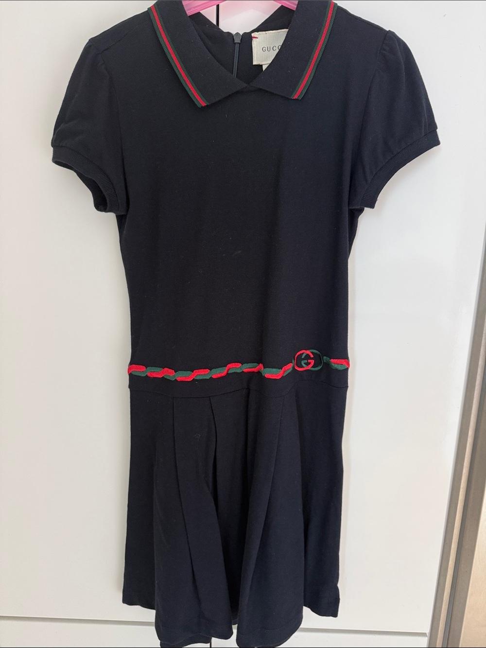 Gucci Black Girls' Polo Dress with Red-Green Trim